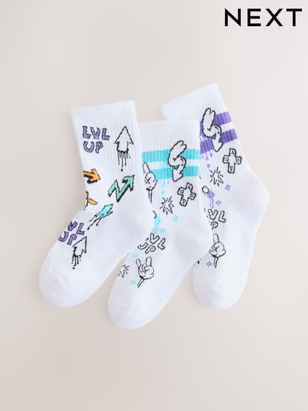 Black/White Graffitti Cushioned Footbed Rich Ribbed Tipped Socks 3 Pack (AY4916) | € 7 - € 11