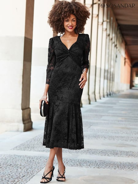Sosandar Black Lace Twist Front Midi Dress (AY4976) | € 66