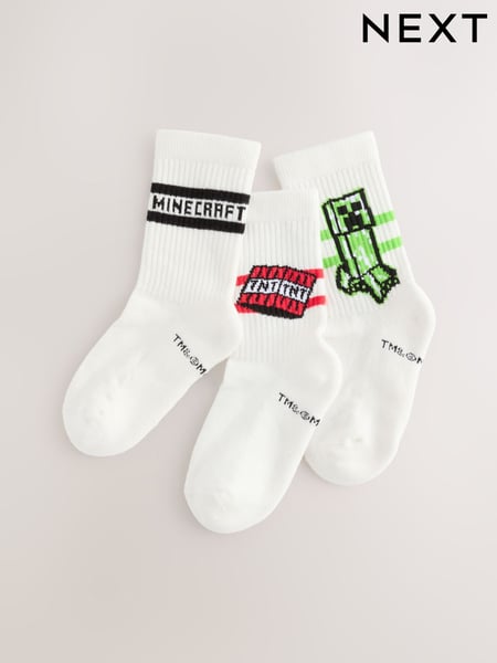 Green/Red/Black Minecraft License Cushioned Footbed Rich RIbbed Tipped Socks 3 Pack (AY4983) | € 10 - € 13