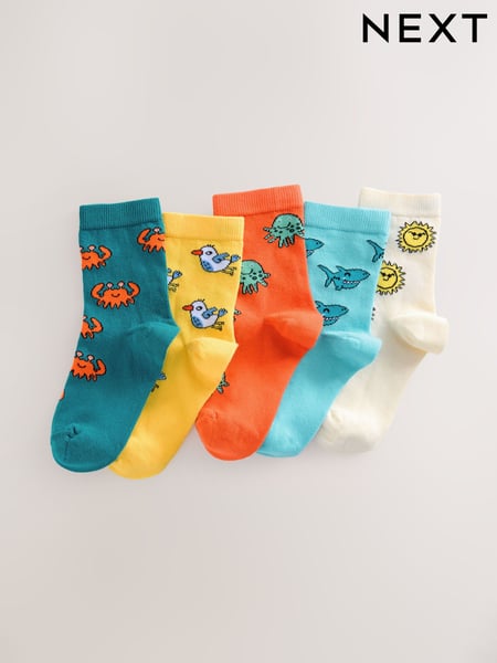 Red/Navy/Yellow Sea Animal Print Rich Socks 5 Pack (AY4994) | € 10 - € 11