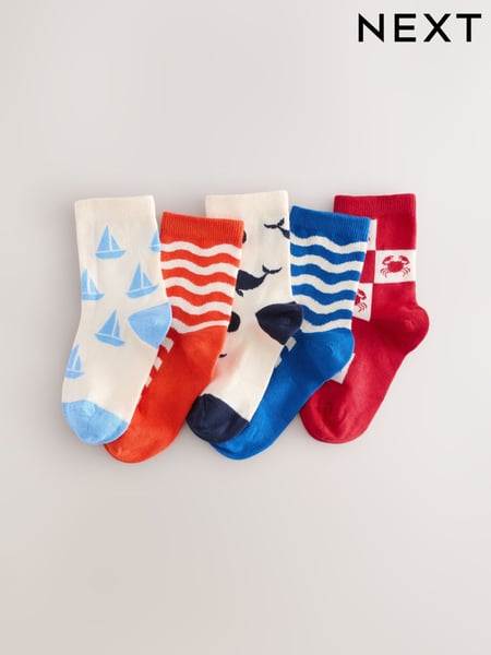Navy/Red/Ecru Nautical Print Rich Socks 5 Pack (AY4995) | € 10 - € 13