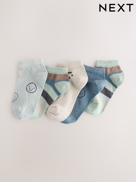 Neutral/Mineral/Blue Stripe Rich Trainers Socks 5 Pack (AY5012) | € 10 - € 11