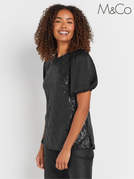 M&Co Black Embellished Sequin Top (AY5228) | € 25