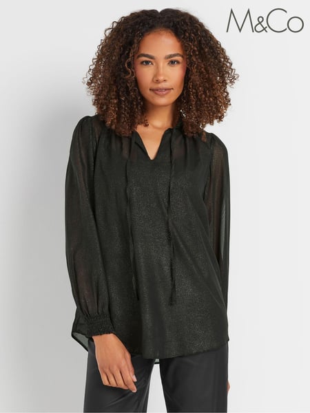 M&Co Black Frill Collar Shimmer Blouse (AY5229) | € 47