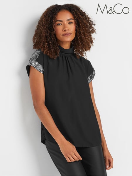 M&Co Black Sequin High Neck Blouse (AY5236) | € 25