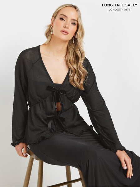 Long Tall Sally Black Velvet Bow Tie Front Top (AY5270) | € 23