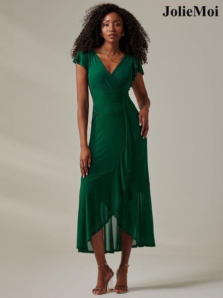 Jolie Moi Green Plain Wrap Mesh Maxi Dress (AY5550) | € 123