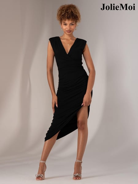 Jolie Moi Black Katrina Sleeveless Ruched Bodycon Dress (AY5553) | € 123