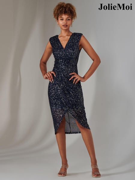 Jolie Moi Blue Plain Wrap Mesh Maxi Dress (AY5555) | € 123