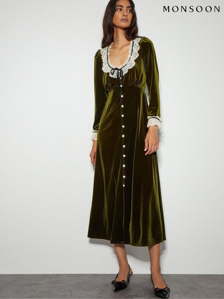 Monsoon Green Vali Velvet Tea Dress (AY5580) | € 86
