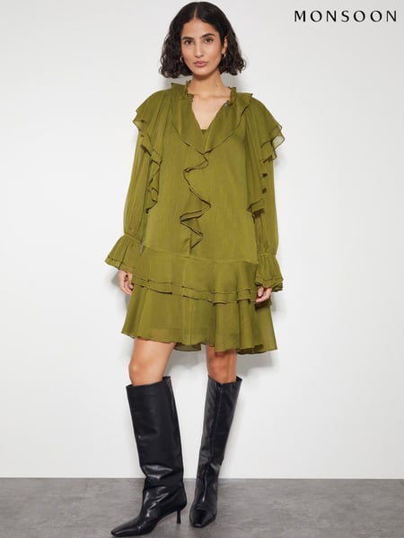 Monsoon Green Aria Ruffle Dress (AY5583) | € 63