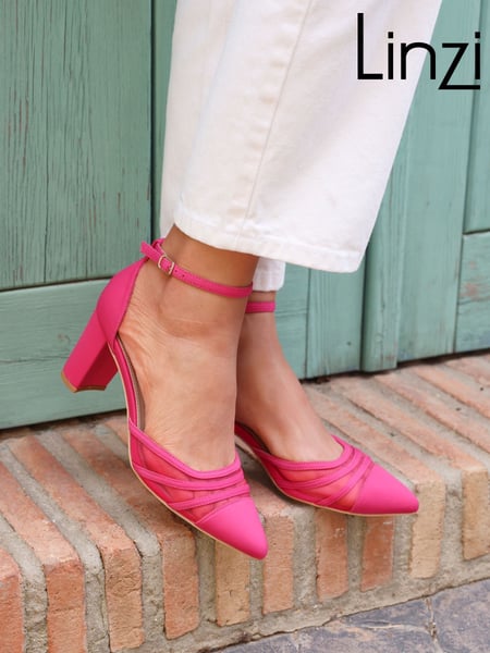 Linzi Pink Tasha Scuba Block Court Heels With Mesh Front Detail (AY5656) | € 62