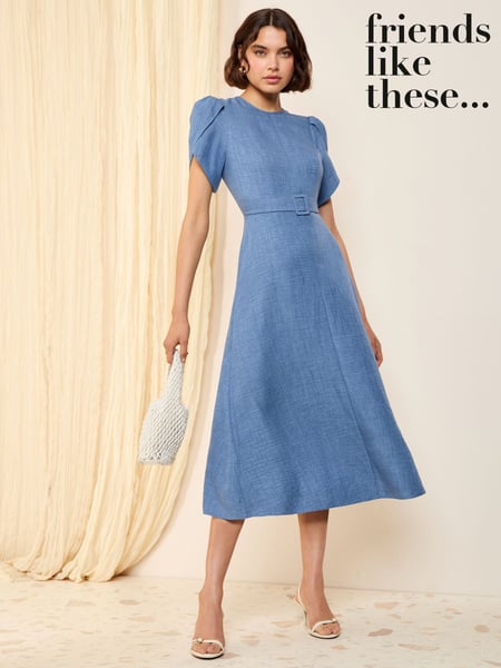 Friends Like These Blue Petal Sleeve Midi A Line Belted Dress (AY5676) | € 81