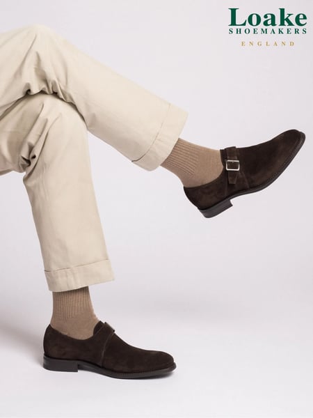 Loake Suede Single Strapbuckle Monk Brown Shoes with A Rubber Aole (AY5812) | € 281