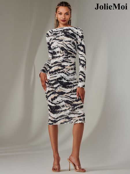 Jolie Moi Black Long Sleeve Textured Midi Dress (AY5821) | € 86