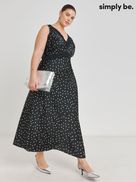 Simply Be Black Spot Print Lace Trim Slip Dress (AY6125) | € 61