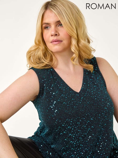 Roman Blue Curve Sparkle Stretch Tunics Top (AY6213) | € 55