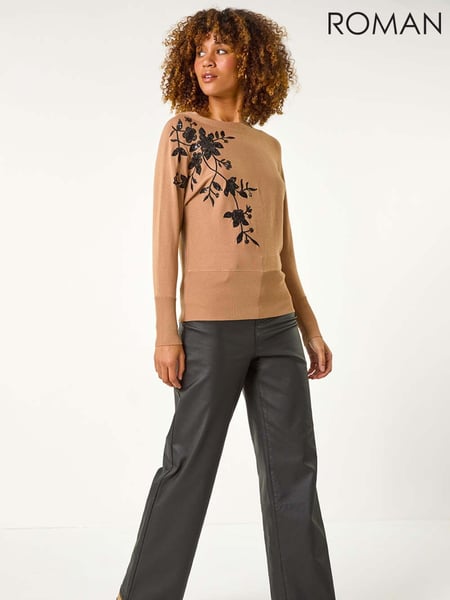 Roman Brown Sequin Floral Knit Jumper (AY6696) | € 66
