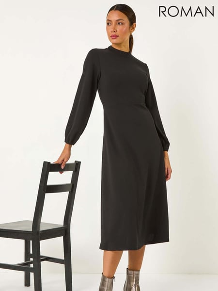 Roman Black High Neck Fit and Flare Stretch Dress (AY6704) | € 66