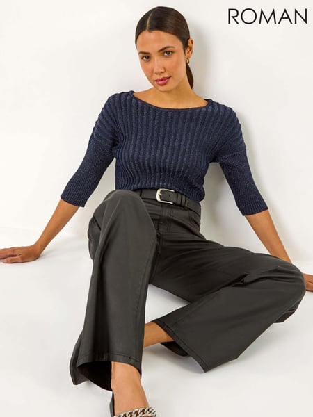 Roman Blue Shimmer Ribbed Knitted Jumper (AY6715) | € 66