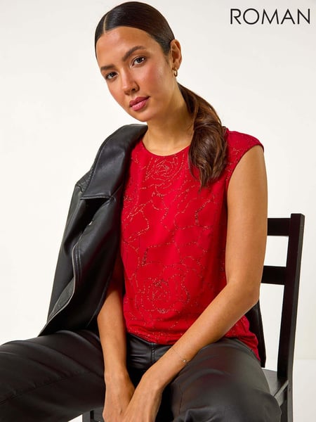 Roman Red Glitter Rose Bow Back Vest Top (AY7240) | € 50