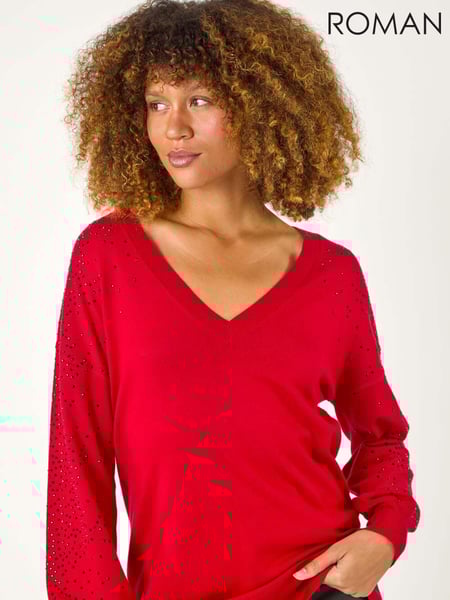 Roman Red V-Neck Boyfriend Hotfix Jumper (AY7251) | € 55