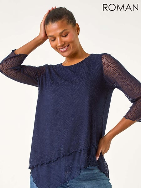 Roman Blue Animal Print Burnout Asymmetric Tunics (AY7281) | € 62