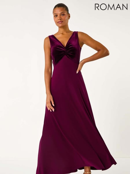 Roman Purple Velvet Bodice Stretch Maxi Dress (AY7291) | € 109