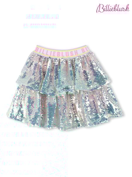 Billieblush Silver Iridescent Sequin Rara Party Skirt With Logo Waistband (AY8281) | € 101