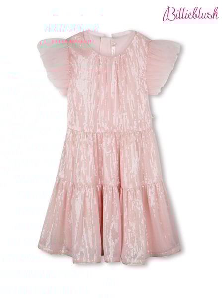 Billieblush Pink Iridescent Party Occasion Dress With Mesh Frill Sleeves (AY8286) | € 172