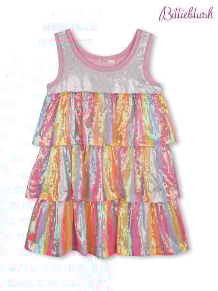 Billieblush Pink Multicolour Sequin Stripe Tiered Party Occasion Dress (AY8296) | € 139