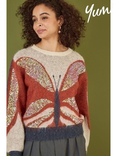Yumi Brown Butterfly Sequin Knitted Jumper (AY8520) | € 47