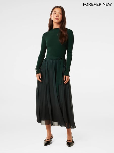 Forever New Green Kaylie Pleated Hem Dress (AY8539) | € 78