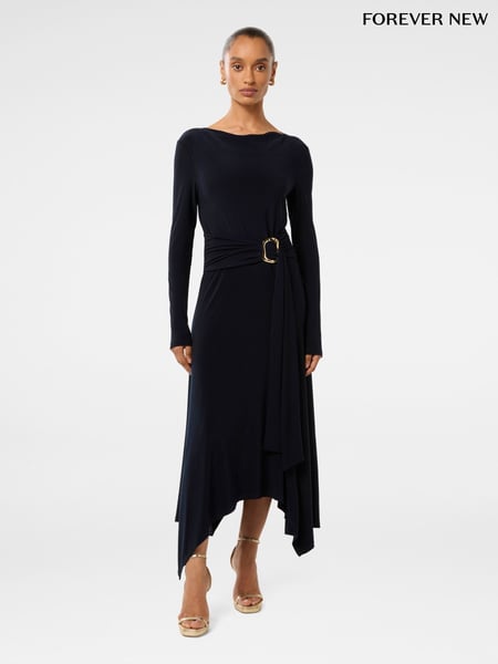 Forever New Blue Petite Roxanna Hanky Hem Belted Dress (AY8546) | € 156