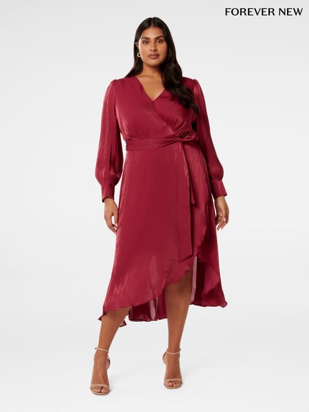 Forever New Red Mabel Curve Metallic Wrap Midi Dress (AY8553) | € 93