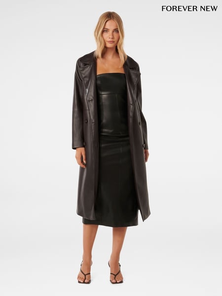 Forever New Brown Ronnie Vegan Leather Trench Coat (AY8558) | € 93