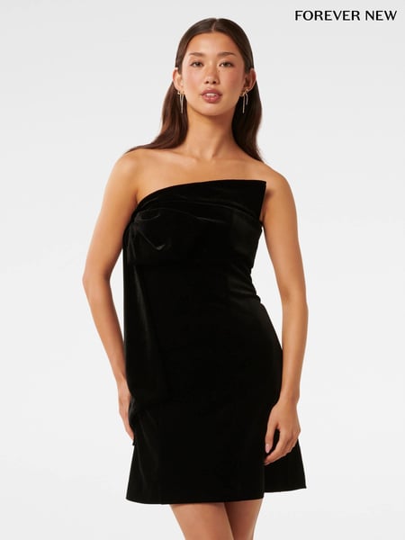 Forever New Black Maia Velvet Bow Mini Dress (AY8564) | € 172