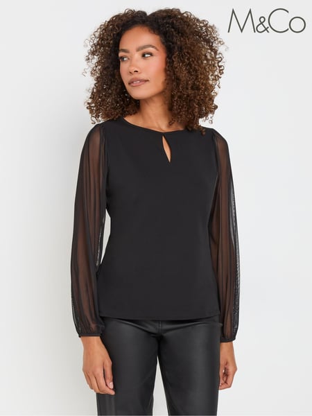 M&Co Black Keyhole Detail Scuba Mesh Top (AY8776) | € 47