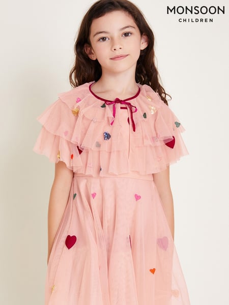 Monsoon Pink Applique Heart Ruffle Cape (AY8914) | € 23 - € 26