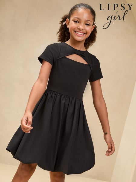 Lipsy Black Bubble Hem Short Sleeve Dress (5-16yrs) (AY9424) | € 51 - € 64