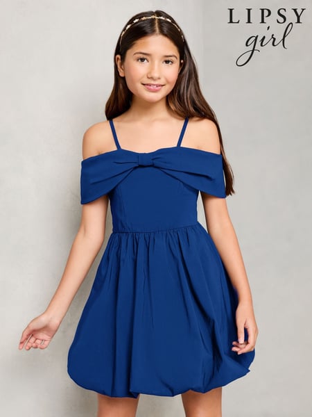 Lipsy Cobalt Blue Bow Bardot Puffball Dress (5-16yrs) (AY9438) | € 58 - € 70