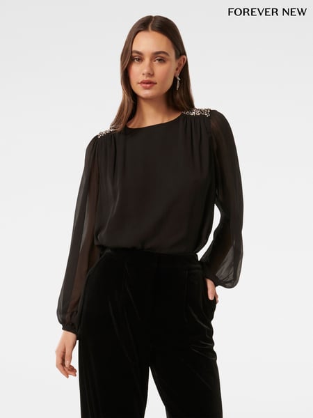 Forever New Black Dolly Embellished Blouse (AY9532) | € 47