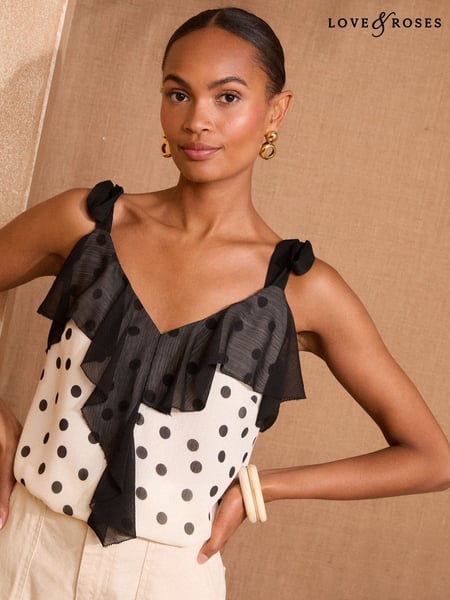 Love & Roses Ivory Spot Ruffle Detail Cami (AY9813) | € 50
