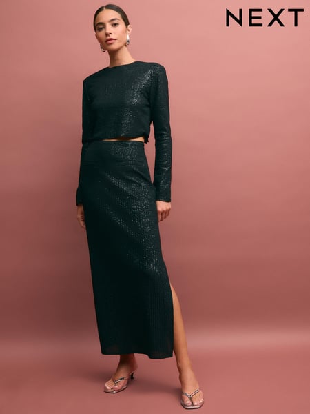 Black Mesh Sequin Midi Skirt (B00058) | € 13