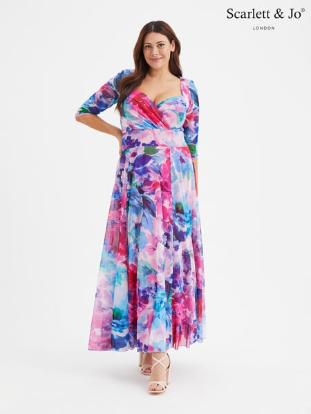 Scarlett & Jo Pink & Purple Floral Elizabeth Print Mesh Maxi Gown (B00297) | € 148