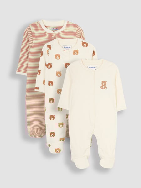 JoJo Maman Bébé Natural Cream Cotton Footed Animal Print Sleepsuits 3-Pack (B00542) | € 47