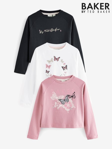 Baker by Ted Baker Multi Printed Long Sleeve 100% Cotton T-Shirts 3 Pack (B00629) | € 53 - € 64