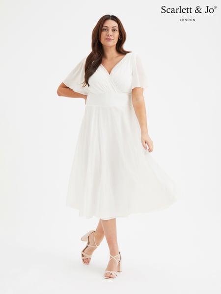 Scarlett & Jo White Victoria Angel Sleeve Mesh Midi long Dress (B01948) | € 125
