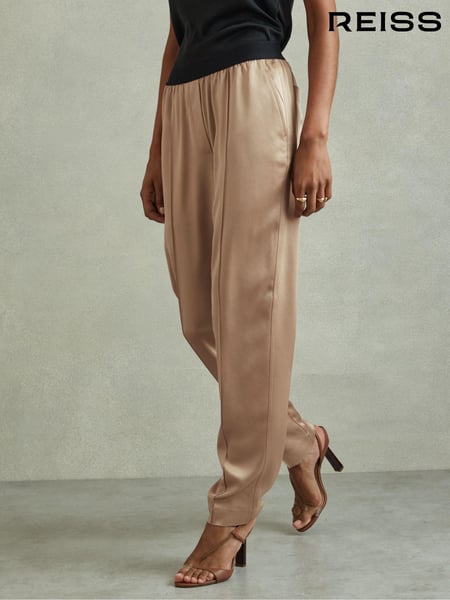 Reiss Champagne Elea Satin Elasticated Tapered Trousers (B02003) | € 234