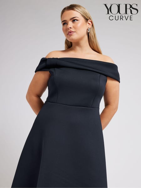Yours Curve Blue YOURS LONDON Curve Navy Blue Bow Bardot Skater Dress (B02012) | € 78